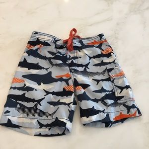 Charlie Rocket Boy Blue/Orange/White Shark Print Swim Short-Size 4T